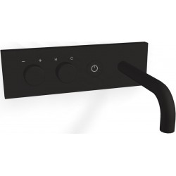 Μπαταρία νιπτήρος εντοιχιζόμενη - εξωτερικό μέρος 2 οπών / με πλακέτα αναμεικτική με βαλβίδα push-open , χρώμα: Μαύρο από ορείχαλκο με ρουξούνι 15,7cm δεξιά,on/off push button, Black Matt επιφάνεια: Ματ Εντοιχιζόμενες εξωτερικό μέρος