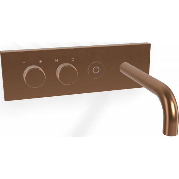 Μπαταρία νιπτήρος εντοιχιζόμενη - εξωτερικό μέρος αναμεικτική με βαλβίδα push-open  με πλακέτα, χρώμα: Μπρονζέ 16cm με ρουξούνι δεξιά, on/off push button, Brushed Amber Bronze από ορείχαλκο επιφάνεια: Βουρτσισμένη Εντοιχιζόμενες εξωτερικό μέρος