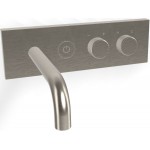 Μπαταρία νιπτήρος εντοιχιζόμενη - εξωτερικό μέρος αναμεικτική με βαλβίδα push-open  με πλακέτα, χρώμα: Χρωμέ από ορείχαλκο με ρουξούνι 15,7cm αριστερά on/off push button, Brushed Nickel επιφάνεια: Βουρτσισμένη Εντοιχιζόμενες εξωτερικό μέρος