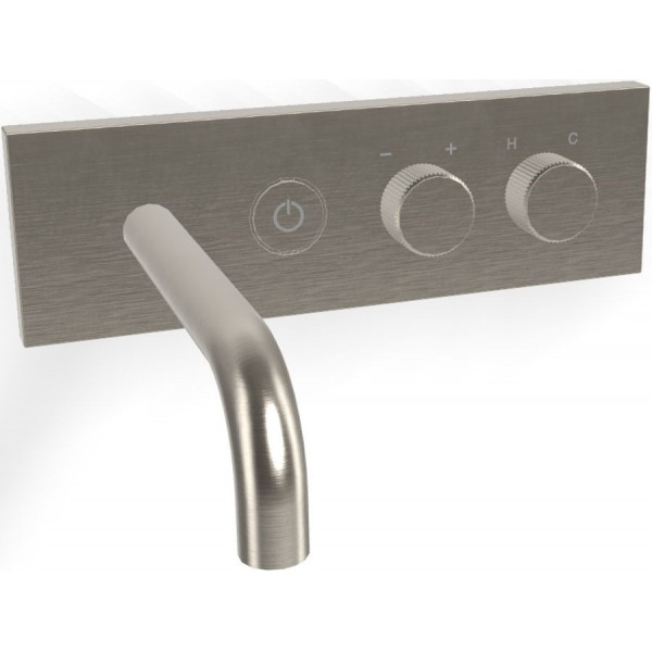 Μπαταρία νιπτήρος εντοιχιζόμενη - εξωτερικό μέρος αναμεικτική με βαλβίδα push-open  με πλακέτα, χρώμα: Χρωμέ από ορείχαλκο με ρουξούνι 15,7cm αριστερά on/off push button, Brushed Nickel επιφάνεια: Βουρτσισμένη Εντοιχιζόμενες εξωτερικό μέρος