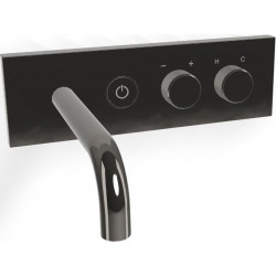 Μπαταρία νιπτήρος εντοιχιζόμενη - εξωτερικό μέρος αναμεικτική με βαλβίδα push-open  με πλακέτα, χρώμα: Μαύρο από ορείχαλκο με ρουξούνι 15,7cm αριστερά, on/off push button, Black Chrome επιφάνεια: Γυαλιστερή Εντοιχιζόμενες εξωτερικό μέρος