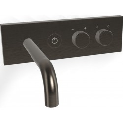 Μπαταρία νιπτήρος εντοιχιζόμενη - εξωτερικό μέρος αναμεικτική με βαλβίδα push-open  με πλακέτα, χρώμα: Μαύρο από ορείχαλκο με ρουξούνι 15,7cm αριστερά, on/off push button, Brushed Black Chrome επιφάνεια: Βουρτσισμένη Εντοιχιζόμενες εξωτερικό μέρος