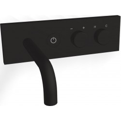 Wash basin tap Wall-mounted - external part mixer With plate With push-open waste set, color: Black Black Matt on/off push button material: Brass surface: Matt Wall-mounted - external part