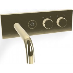 Μπαταρία νιπτήρος εντοιχιζόμενη - εξωτερικό μέρος αναμεικτική με βαλβίδα push-open  με πλακέτα, χρώμα: Χρυσό από ορείχαλκο με ρουξούνι 15,7cm αριστερά on/off push button, Champagne επιφάνεια: Γυαλιστερή Εντοιχιζόμενες εξωτερικό μέρος