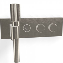 Shower tap Wall-mounted external part 2 way material: Brass mixer with hand shower, hose and holder With plate Brushed Nickel on/off push button, color: Chrome surface: Brushed