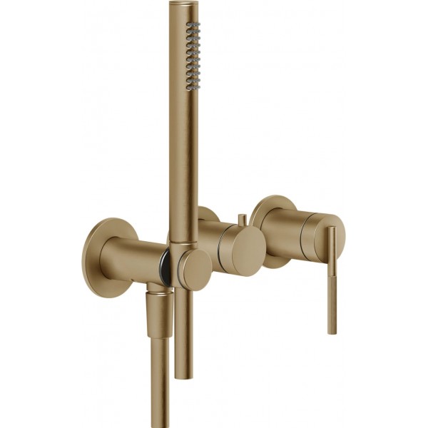 Shower tap Wall-mounted external part 2 way 3 holes material: Brass mixer with hand shower, hose and holder Warm Bronze Brushed PVD, color: Bronze surface: Brushed Wall-mounted - external part