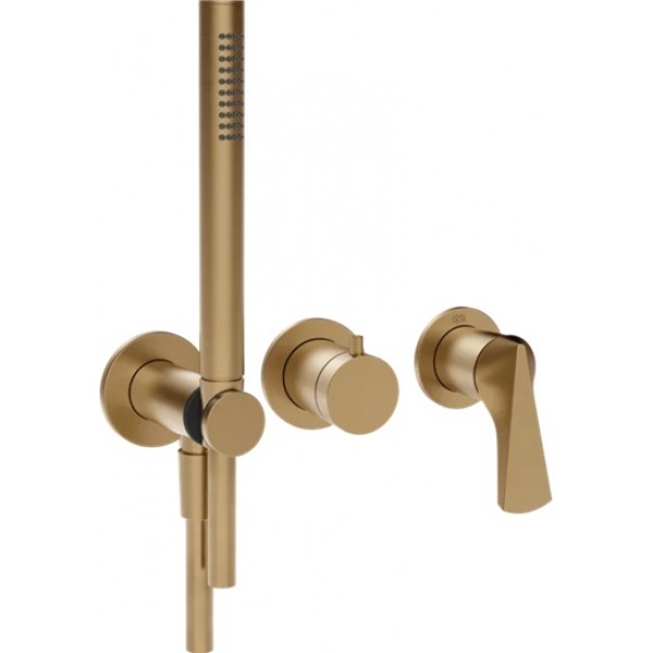 Shower tap Wall-mounted external part 2 way 3 holes material: Brass mixer with hand shower, hose and holder Warm Bronze Brushed PVD, color: Bronze surface: Brushed Wall-mounted - external part