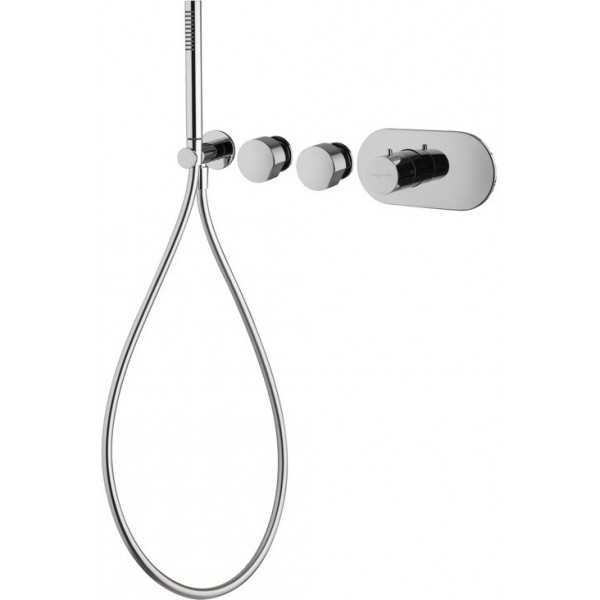 Shower tap Wall-mounted external part 2 way 4 holes material: Brass mixer with hand shower, hose and holder with separate exits, color: Chrome surface: Glossy Wall-mounted - external part