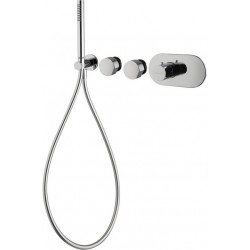 Μπαταρία ντουζιέρας εντοιχιζόμενη εξωτερικό μέρος 2 εξόδων 4 οπών αναμεικτική από ορείχαλκο με ξεχωριστές εξόδους με τηλέφωνο, σπιράλ, στήριγμα χωρίς λαβές, με τηλέφωνο stick & σπιράλ 1,5m, 4 οπών, χρώμα: Χρωμέ επιφάνεια: Γυαλιστερή Εντοιχιζόμενες εξω