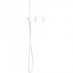 Shower tap Wall-mounted external part 2 way 3 holes material: Brass mixer with hand shower, hose and holder, color: White surface: Matt Wall-mounted - external part