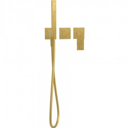 Shower tap Wall-mounted external part 2 way 3 holes material: Brass mixer with hand shower, hose and holder, color: Gold surface: Brushed Wall-mounted - external part