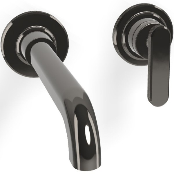 Wash basin tap Wall-mounted - external part 2 holes mixer With push-open waste set, color: Black material: Brass surface: Glossy Wall-mounted - external part