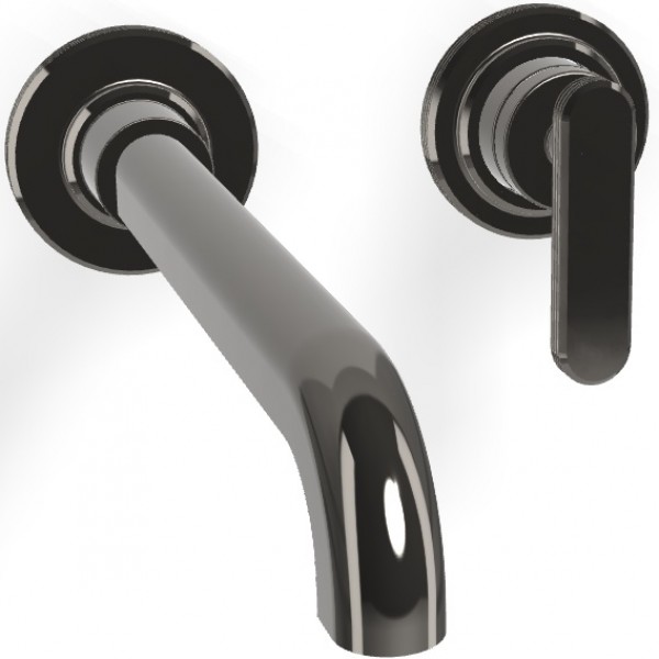 Wash basin tap Wall-mounted - external part 2 holes mixer With push-open waste set, color: Black material: Brass surface: Glossy Wall-mounted - external part