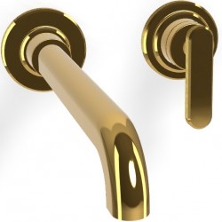 Wash basin tap Wall-mounted - external part 2 holes mixer With push-open waste set, color: Gold material: Brass surface: Glossy Wall-mounted - external part