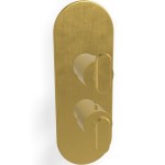 Shower tap Wall-mounted external part 3 way material: Brass thermostatic With plate without hand shower, hose and holder, color: Gold surface: Brushed Wall-mounted - external part