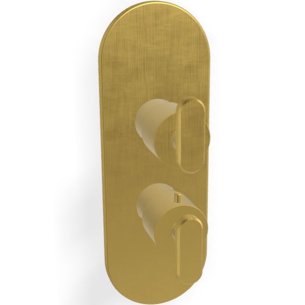 Shower tap Wall-mounted external part 3 way material: Brass thermostatic With plate without hand shower, hose and holder, color: Gold surface: Brushed Wall-mounted - external part