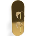 Shower tap Wall-mounted external part 3 way material: Brass thermostatic With plate without hand shower, hose and holder, color: Gold surface: Glossy Wall-mounted - external part