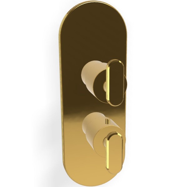 Shower tap Wall-mounted external part 3 way material: Brass thermostatic With plate without hand shower, hose and holder, color: Gold surface: Glossy Wall-mounted - external part