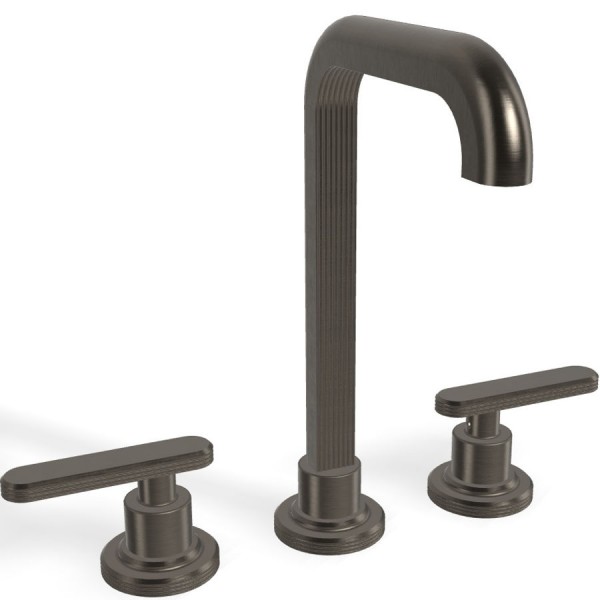 Wash basin tap Deck-mounted dual-level L size material: Brass With push-open waste set, color: Black surface: Brushed Deck-mounted Wash basin tap Deck-mounted dual-level L size material: Brass With push-open waste set, color: Black surface: Brushed Deck-mounted