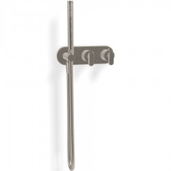 Shower tap Wall-mounted external part 2 way material: Brass thermostatic with hand shower, hose and holder With plate, color: Chrome surface: Brushed Wall-mounted - external part