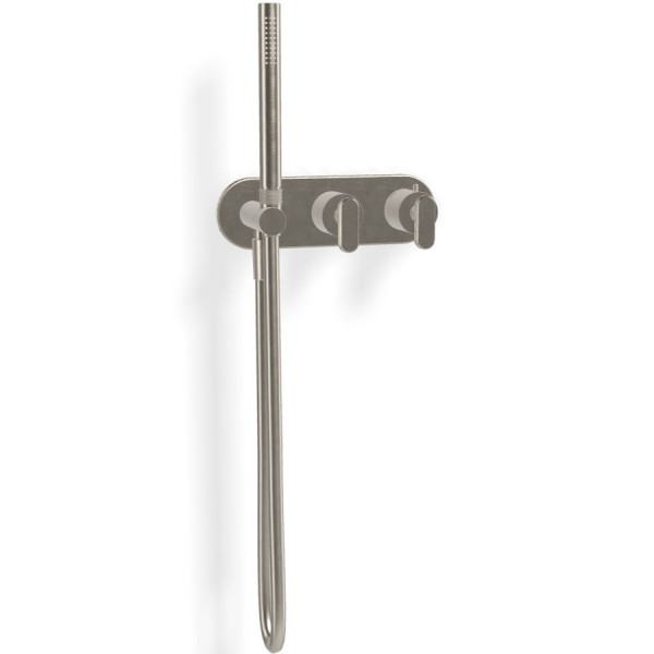 Shower tap Wall-mounted external part 2 way material: Brass thermostatic with hand shower, hose and holder With plate, color: Chrome surface: Brushed Wall-mounted - external part