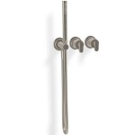 Shower tap Wall-mounted external part 2 way 3 holes material: Brass thermostatic with hand shower, hose and holder, color: Chrome surface: Brushed Wall-mounted - external part
