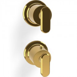 Shower tap Wall-mounted external part 2 holes 2 way material: Brass thermostatic without hand shower, hose and holder, color: Gold surface: Glossy Wall-mounted - external part