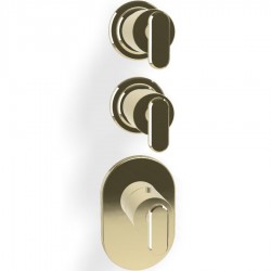 Shower tap Wall-mounted external part 2 way 3 holes material: Brass thermostatic with separate exits without hand shower, hose and holder, color: Gold surface: Glossy Wall-mounted - external part