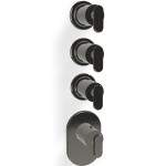 Shower tap Wall-mounted external part 3 way 4 holes material: Brass thermostatic with separate exits without hand shower, hose and holder, color: Black surface: Glossy Wall-mounted - external part