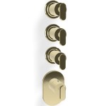 Shower tap Wall-mounted external part 3 way 4 holes material: Brass thermostatic with separate exits without hand shower, hose and holder, color: Gold surface: Glossy