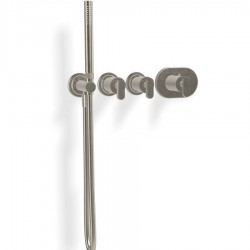 Shower tap Wall-mounted external part 2 way 4 holes material: Brass thermostatic with hand shower, hose and holder with separate exits, color: Chrome surface: Brushed Wall-mounted - external part