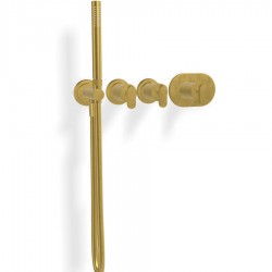 Shower tap Wall-mounted external part 2 way 4 holes material: Brass thermostatic with hand shower, hose and holder with separate exits, color: Gold surface: Brushed Wall-mounted - external part
