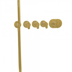 Μπαταρία ντουζιέρας εντοιχιζόμενη εξωτερικό μέρος 3 εξόδων 5 οπών από ορείχαλκο θερμοστατική με ξεχωριστές εξόδους με τηλέφωνο, σπιράλ, στήριγμα 5οπών, brushed gold, χρώμα: Χρυσό επιφάνεια: Βουρτσισμένη Εντοιχιζόμενες εξωτερικό μέρος