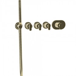 Μπαταρία ντουζιέρας εντοιχιζόμενη εξωτερικό μέρος 3 εξόδων 5 οπών από ορείχαλκο θερμοστατική με ξεχωριστές εξόδους με τηλέφωνο, σπιράλ, στήριγμα 5 οπών, Champagne, χρώμα: Χρυσό επιφάνεια: Γυαλιστερή Εντοιχιζόμενες εξωτερικό μέρος