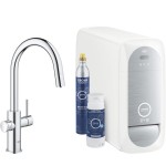 Μπαταρία κουζίνας επικαθήμενη από ορείχαλκο με ντους με φίλτρο νερού  C-Spout, με starter kit & φίλτρο νερού S-Size, νερό 3 τύπων, ανθρακούχο & ψύκτη, Black Velvet, χρώμα: Χρωμέ επιφάνεια: Γυαλιστερή Επικαθήμενες