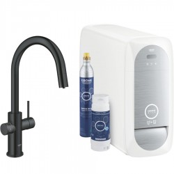 Kitchen tap Deck-mounted material: Brass with shower with water filter, color: Black surface: Matt Deck-mounted