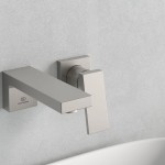 Μπαταρία νιπτήρος εντοιχιζόμενη - εξωτερικό μέρος 2 οπών αναμεικτική χωρίς βαλβίδα, χρώμα: Χρωμέ 16cm, Silver Storm από ορείχαλκο επιφάνεια: Βουρτσισμένη Εντοιχιζόμενες εξωτερικό μέρος