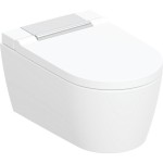 Wall-mounted toilet with shower & toilet seat, style: Wrapover Self-Cleaning smart toilet 57x37,5 surface: Glossy, color: White Wall-mounted shower-toilets