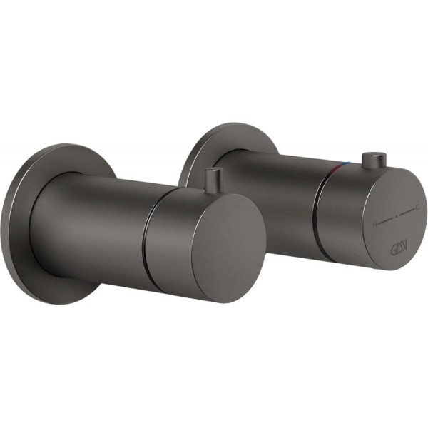 Shower tap Wall-mounted external part 2 holes 2 way material: Brass thermostatic without hand shower, hose and holder, color: Black surface: Brushed Wall-mounted - external part