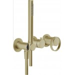 Shower tap Wall-mounted external part 2 way 3 holes material: Brass mixer with hand shower, hose and holder, color: Gold surface: Brushed Wall-mounted - external part