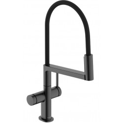 Kitchen tap Deck-mounted material: Brass with shower, color: Dark Grey surface: Brushed Deck-mounted