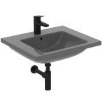 Νιπτήρας ένθετος 61x51 από πορσελάνη Glossy Grey με μία οπή με υπερχείλιση, χρώμα: Γκρι επιφάνεια: Γυαλιστερή Ένθετοι