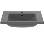 Νιπτήρας ένθετος 61x51 από πορσελάνη Glossy Grey με μία οπή με υπερχείλιση, χρώμα: Γκρι επιφάνεια: Γυαλιστερή Ένθετοι