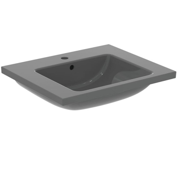 Νιπτήρας ένθετος 61x51 από πορσελάνη Glossy Grey με μία οπή με υπερχείλιση, χρώμα: Γκρι επιφάνεια: Γυαλιστερή Ένθετοι