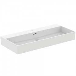 Νιπτήρας επίτοιχος 101,5x45x12,5 silk white με 1 γούρνα με οπή στη μέση με υπερχείλιση από πορσελάνη, χρώμα: Λευκό επιφάνεια: Ματ Επίτοιχοι