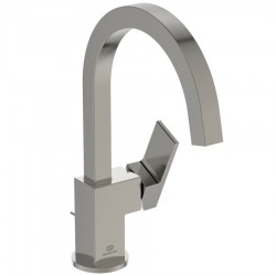 Wash basin tap Deck-mounted L size material: Brass mixer With pop-up waste set, color: Grey surface: Brushed Deck-mounted
