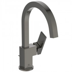 Wash basin tap Deck-mounted L size material: Brass mixer With pop-up waste set, color: Grey surface: Brushed Deck-mounted