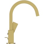 Wash basin tap Deck-mounted L size material: Brass mixer With pop-up waste set, color: Gold surface: Brushed Deck-mounted Wash basin tap Deck-mounted L size material: Brass mixer With pop-up waste set, color: Gold surface: Brushed Deck-mounted