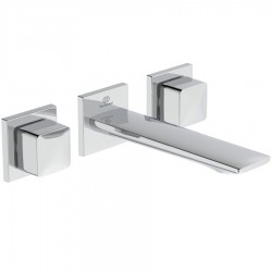 Wash basin tap Wall-mounted concealed - complete set 3 holes material: Brass Without waste 18cm, color: Chrome surface: Glossy