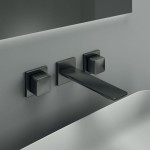 Wash basin tap Wall-mounted concealed - complete set 3 holes material: Brass Without waste, color: Grey surface: Brushed Wall-mounted - external part Wash basin tap Wall-mounted concealed - complete set 3 holes material: Brass Without waste, color: Grey surface: Brushed Wall-mounted - external part